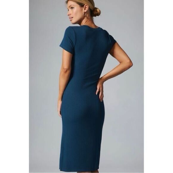 Anthropologie Bordeaux Womens Short-Sleeve Button-Embellished Midi Dress Medium - Picture 4 of 6